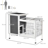 PawHut Clapier sur pieds cage à lapin avec niche intérieure plateau excrément coulissant porte supérieure 92L x 51l x 76H cm gris blanc(m-3)