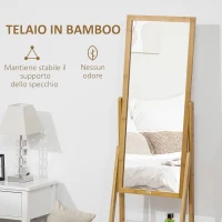 HOMCOM Specchio da Terra con Cassetto, in MDF e Bambù, 45x30x160 cm, Bianco e Color Legno(m-7)