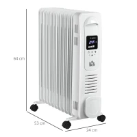 HOMCOM 2500W Digital Display Oil Filled Radiator, 11 Fin Portable Electric Heater with Timer, Adjustable Thermostat, Three Heat Settings, Safety Cut Off, Remote, White(m-3)
