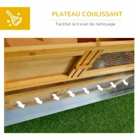 PawHut Cage lapin clapier lapin extérieur 2 portes bac coulissant pieds surélevés en bois massif 115 x 44,3 x 65 cm jaune clair(m-5)