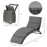 Outsunny Bain de soleil transat pliable chaise longue d'extérieur avec matelas grand confort en métal et résine tressée - gris(m-3)
