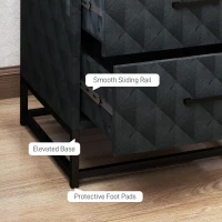 HOMCOM Bedside Tables Set of 2, Modern Bedside Table Nightstand with 2 Drawers, Bedside Cabinet Sofa Side Table with Storage, Steel Legs for Bedroom, Living Room, Black(m-6)