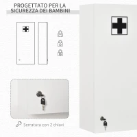 kleankin Armadietto Medicinali a Muro con Serratura, 5 Ripiani e Mensole Regolabili, in Legno e Vetro, Bianco, 30x20x70cm(m-5)