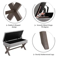 HOMCOM Elegant Storage Stool Ottoman Bentwood Frame Sponge Top w/ Metal Studding Foot Rest  Home Hallway Entryway Furniture Unit - Grey(m-6)