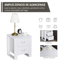 HOMCOM Mesita de Noche con 2 Cajones Patas y Base Elevada para Dormitorio Mesa Lateral para Sala de Estar Estilo Moderno 48x39x54 cm Blanco(m-5)