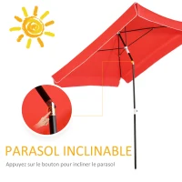 Outsunny Parasol de jardin Parasol droit inclinable rectangulaire métal polyester haute densité 2L x 2l x 2,6H m rouge(m-4)