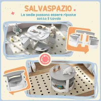 AIYAPLAY Set con Tavolo per Bambini e 4 Sgabelli Salvaspazio con Vano Contenitore in Legno, Grigio(m-5)