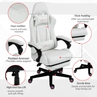 Vinsetto Computer Gaming Chair with Footrest, Video Gaming Chair for Adults with 130° Reclining Back, Desk Chair with Lumbar Support and Adjustable Height, White(m-7)