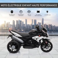 HOMCOM Moto électrique enfants 3 roues 6 V, voiture électrique enfants avec effets lumineux et sonores, vitesse max. 3 km/h, pour 3 à 5 ans, charge max. 25 kg, noir et blanc(m-4)