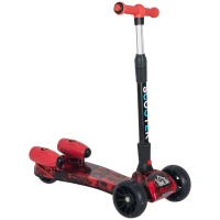 HOMCOM Patinete para Niños Scooter Plegable con Altura Ajustable de 4 Niveles y Música Luces y Nebulizador de Agua +3 Años 62x27x63-81 cm Rojo(m-1)
