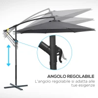 Outsunny Ombrellone da Giardino 3x2.5 m a Braccio e Inclinabile con Manovella, in Acciaio e Poliestere Grigio(m-5)