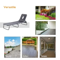 Outsunny Sedia Sdraio da Esterno Pieghevole con Foro per il Viso e Cuscini, Lettino Prendisole da Giardino, Spiaggia e Campeggio, Grigio(m-8)