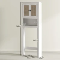 HOMCOM Mueble sobre Inodoro con 2 Puertas con Frontal de Ratán Compartimento y Estante Ajustable 60x19,5x160 cm Blanco(m-3)