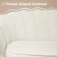 HOMCOM 2 Seater Sofa, Modern Velvet Loveseat Sofa, Fabric Small Couch with Petal Backrest and Gold Steel Legs for Living Room, Bedroom, Cream(m-4)