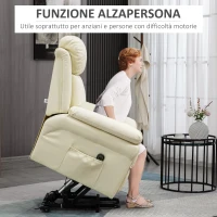 HOMCOM Poltrona Relax Alzapersona Elettrica con Imbottitura Spessa e Telecomando, 96x93x105cm, Crema(m-4)
