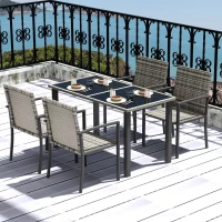 Outsunny Outdoor Dining Set 5 Pieces Patio Conservatory with Tempered Glass Tabletop,4 Dining Chairs - Mixed Grey(m-10)