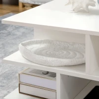 HOMCOM Tavolino Basso da Salotto a 2 Livelli in Truciolato con Ripiani Aperti, 70x70x36.5 cm, Bianco(m-7)