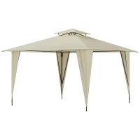 Outsunny Gazebo da Giardino 3.5x3.5m in Metallo e Poliestere Beige con Doppio Tettuccio(m-10)