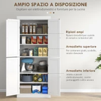 HOMCOM Mobile Cucina Alto con 6 Ripiani Regolabili e 2 Ante in Legno, 76x40.5x184 cm, Bianco(m-4)