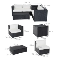 Outsunny Set da Giardino 6 Pezzi, 4 Poltrone con Cuscini e 2 Tavolini Contenitore in Rattan PE, Nero e Crema(m-3)