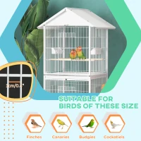 PawHut Budgie Cage with Rolling Stand, Perches, Wheels, Large Parrot Cage for Finch, Canary, Budgie, Cockatiel, White(m-6)
