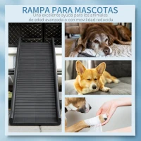 PawHut Rampa Plegable para Perros y Gatos con Almohadillas Antideslizantes para Coche Cama Sofá 155x39x14 cm Negro(m-4)