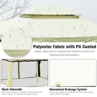 Outsunny 4 x 3 m Aluminum Garden Gazebo, Double Roof Outdoor Gazebo Canopy Shelter with Netting & Curtains for Garden, Lawn, Backyard and Deck, Cream(m-5)