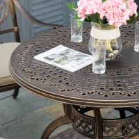 Outsunny 4 Seater Outdoor Dining Set Antique Cast Aluminium Garden Furniture Set with Cushions Round Dining Table with Parasol Hole, Bronze(m-7)
