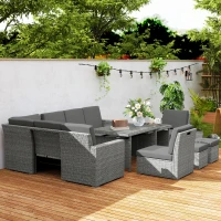 Outsunny Seven-Piece Rattan Garden Sofa Set, with Expanding Table - Light Grey(m-9)