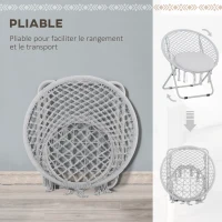 Outsunny Loveuse fauteuil rond de jardin fauteuil lune papasan pliable grand confort macramé coton polyester gris(m-4)
