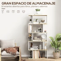 HOMCOM Estantería Estilo Nórdico Librería con 5 Estantes Antivuelco Carga 25 kg 70x29,5x163 cm Roble y Blanco(m-4)