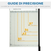 HOMCOM Tagliacarte per 12 Fogli max con Griglia e Stampa Metrica, in Metallo e ABS, 48x26.5x5 cm, Bianco e Nero(m-5)