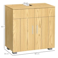 kleankin Mueble para Debajo del Lavabo Armario Baño de Suelo de Madera con 2 Puertas y Estante Ajustable Interior Moderno 60x30x60 cm Natural(m-3)