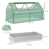 Outsunny Raised Garden Bed with Greenhouse, Steel Planter Box with Plastic Cover, Roll Up Window, Dual Use for Flowers, Vegetables, Fruits and Herbs, 185L x 95W x 92H cm, Green(m-3)