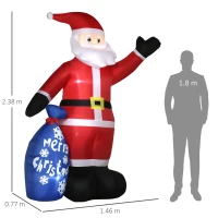 Outsunny  Babbo Natale Gonfiabile con Luci LED Bianche e Gonfiatore Incluso, 146x77x238 cm(m-3)