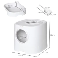 PawHut Bac à litière pour chat maison de toilette avec deux portes et une pelle dim. 43L x 51l x 38H cm - blanc(m-3)