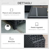 Outsunny Set da 7 Pezzi Salotto da Esterni in Rattan con Poltrona Pouf Tavolino Nero e Beige(m-6)