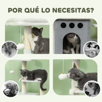 PawHut Rascador para Gatos 126 cm Torre para Gatos con Nidos Plataformas Bolas Colgantes y Postes de Sisal Crema(m-7)