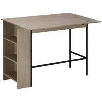 HOMCOM Ilot centra table de bar plateau latéral  rabattable et 3 étagères 120 x 76 x 91,4 cm gris clair