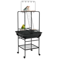 PawHut Steel Bird Table, Bird Feeder stand, with Perches, Stainless Steel Feed Bowls, Trays - Dark Grey(m-1)