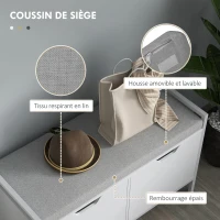 HOMCOM Banc meuble à chaussures, 2 placards, meuble d'entrée avec coussin rembourrée, 84l x 35P x 50H cm, blanc(m-5)