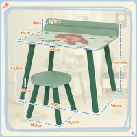 AIYAPLAY Ensemble table et chaise enfant table pour enfant avec chaise avec porte-livres motifs d'ours pour enfants 3-8 ans vert(m-3)