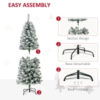 HOMCOM 5FT Prelit Artificial Snow Flocked Christmas Tree with Warm White LED Light, Holiday Home Xmas Decoration, Green White(m-6)