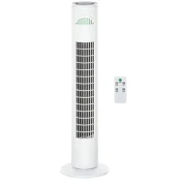 HOMCOM Ventilador de Torre con Mando Temporizador de 10h Oscilación 70° 3 Velocidades y 3 Modos 45W Ø22x77 cm Blanco(m-10)