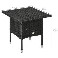 Outsunny Rattan Side Table, Outdoor Coffee Table with Plastic Board Under the Full Woven Table Top for Patio, Garden, Balcony, Black(m-3)