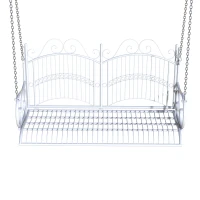 Outsunny Garden Bench Outdoor Metal 2-Seater Swing Chair Hanging Hammock Garden Furniture Balcony White - 118Lx 58W x 57H cm(m-11)