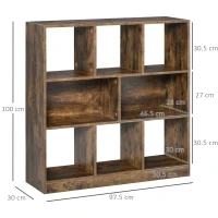 HOMCOM Libreria Moderna a 3 Ripiani con 8 Vani, Mobile da Ingresso, Soggiorno e Camera, 97.5x30x100cm, Marrone Rustico(m-3)