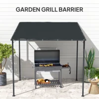 Outsunny 2.4 x 2.4 m Wall Mounted Pergola Gazebo with PA Coating Fabric and Metal Frame, UPF30+, Lean to Garden Gazebo, Wind Resistant Outdoor Sun Shade Shelter for Garden, Deck, Dark Grey(m-7)