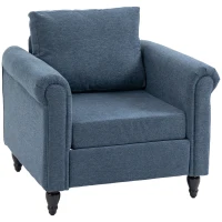 HOMCOM Vintage Accent Chair, Upholstered Occasional Chair with Back Pillow, Rolled Arms,  Rubber Wood Legs, Dark Blue(m-1)