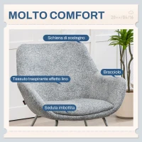 HOMCOM Sedia Moderna con Braccioli e Schienale Imbottiti, in Tessuto Effetto Lino e Acciaio, 63x69x75 cm, Grigio(m-4)